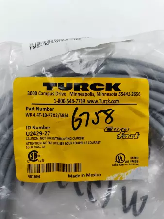 NEW TURCK WK 4.4T-10-P7X2/S824 CORDSET M12 EUROFAST RIGHT ANGLE 