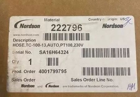 Nordson 222796 Hot Melt Glue Hose,  Type TC-100-13-PT100 