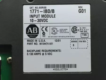 ALLEN BRADLEY 1771-IBD INPUT MODULE 10-30VDC 16 CHANNELS SER.B 