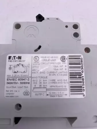  Moeller FAZ-C4/1-NA Circuit Breaker 48-277V 4Amp 1-Pole 