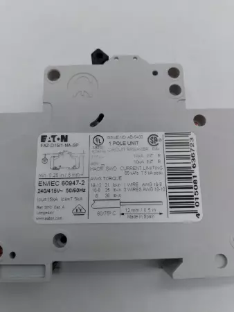 Eaton FAZ-D15/1-NA 1-Pole Circuit Breaker 