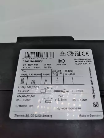  Siemens 3RA6120-1BB32 Sirius starter, 690 v,  50/60 hz TESTED 