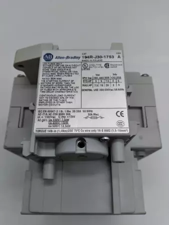  Allen-Bradley 194R-J30-1753 SER.A Fused Disconnect Rotary Switch 