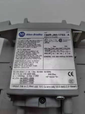  Allen-Bradley 194R-J60-1753 SER.A Fused Disconnect Switch 