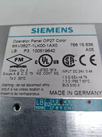 Siemens 6AV3627-1LK00-1AX0 SIMATIC OP27 Color Operator Panel 5.7