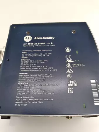  Allen-Bradley 1606-XLS480E POWER SUPPLY 480W, 24V DC 