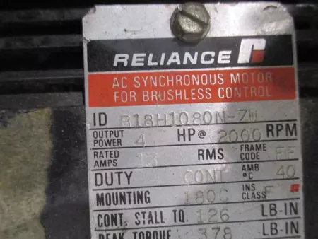 Reliance B18H1080N-ZW AC Synchronous Motor, 4HP Frame 180C 