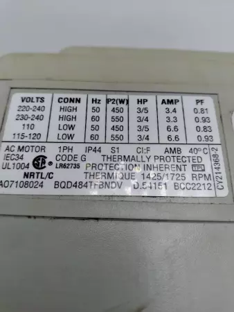  Savant BQD484TFBNDV AC Motor 3/4 HP For Labconco 195 Vacuum Pump 