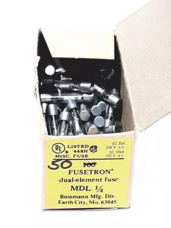 Bussmann MDL1/4 Fusetron Dual Element Glass Fuses 250V 35Amp Lot of 50