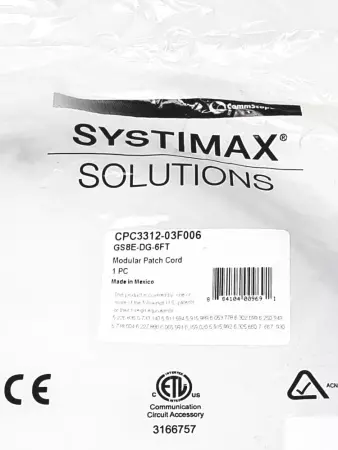 Systimax Solutions CPC3312-03F006 GS8E-DG-6FT Modular Patch Cord Lot of 5