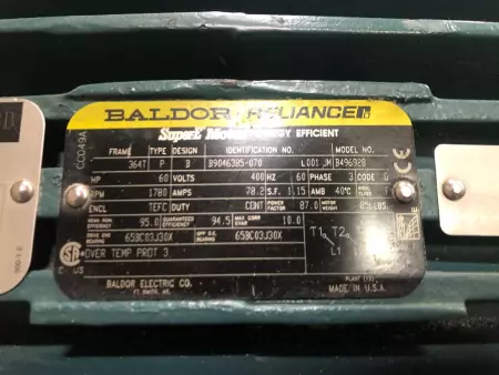 Baldor/Reliance B496928 SuperE 3-Phase Motor, 60HP Frame 364T 