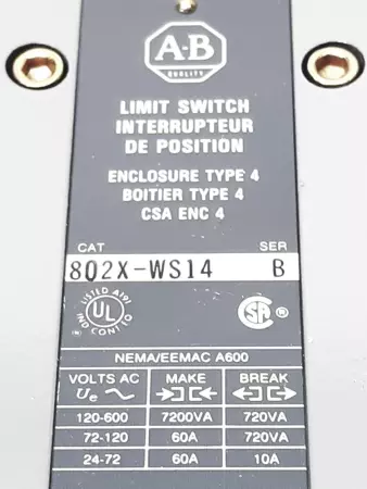 Allen-Bradley 802X-WS14 Limit Switch Type 4 