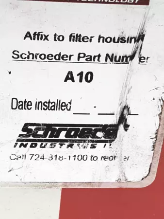 Schroeder A10 Hydraulic Filter Cartridge 