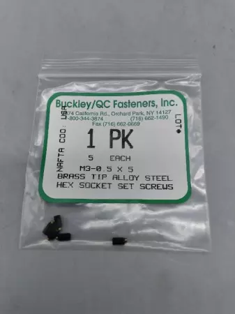 NEW Buckley/QC Fasteners M3-0.5 Brass Tip Alloy Steel Hex Sockets Lot of 5