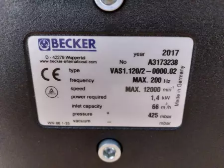 Becker VASF 1-120/2-0000.02 Double Stage Vacuum Pump  66m³/h 