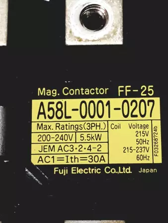 Fuji Electric A58L-0001-0207 Magnetic Contactor 200-240V 5.5kW 30Amp 