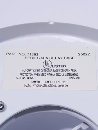 Gamewell 71393 Automatic Fire Detector Base for Open Area 