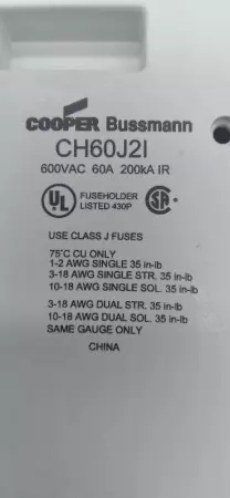  Cooper Bussmann CH60J2I Fuse Holder 600V 60Amp 