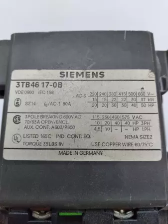  Siemens 3TB46 17-0B Contactor TESTED/EXCELLENT 