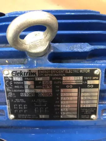 Elektrim ESG182T Energy Efficient Electric Motor, 3HP 182T Frame 