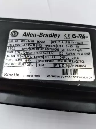 Allen-Bradley MPL-B430P-SK72AA SER. A Servo Motor TESTED 