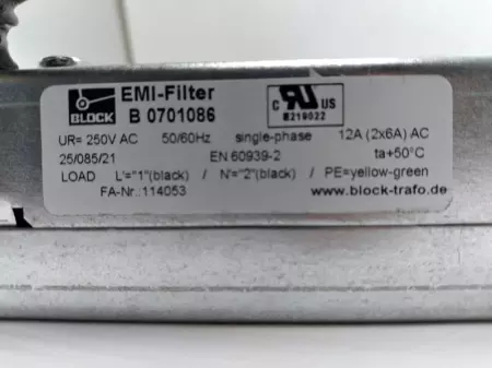  Block B 0701086 EMI Filter 250V 12Amp 