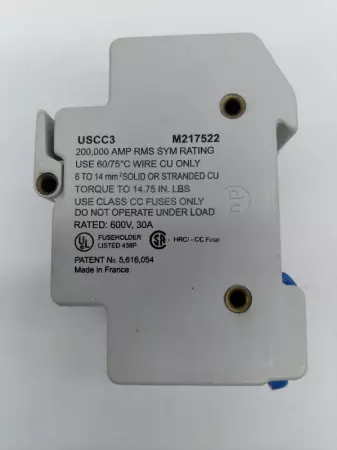  Ferraz-Shawmut USCC3 Ultrasafe ™ DIN Rail Fuse Holder Class CC 1-Pole 30 Amp 60