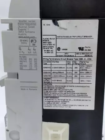  Moeller NZM-N2 Instantaneous Trip Circuit Breaker 600V 125Amp - Missing Face Pl