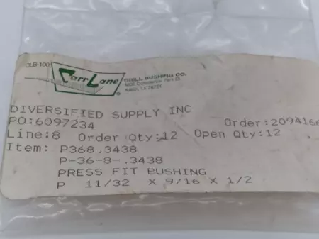 NEW Carr Lane P368.3438 Press Fit Bushing Lot of 12