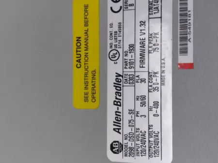 Allen-Bradley 2098-DSD-075-SE SER.B Servo Drive Controller, 7.5kW 