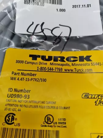 NEW Turck WK 4.4T-15-P7X2/S90 Euro-Fast Cable, ID Nº U0980-93 