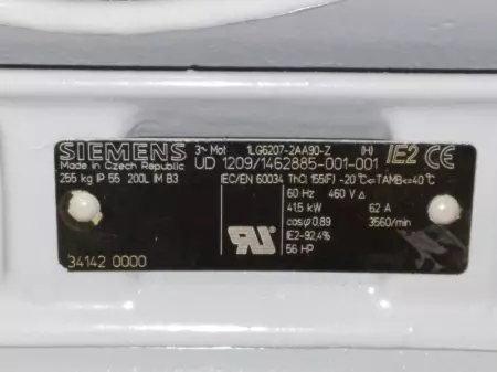 Siemens 1LG6207-2AA90-Z AC Motor, 56HP 