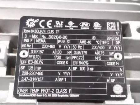 Nord SK80LP/4 CUS TF Gearmotor 1HP/0.75kW W/Gearbox 