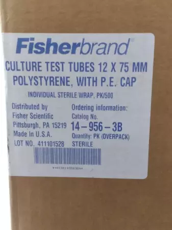 NEW Fisherbrand 14-956-3B Culture Test Tubes 12X75mm Lot of 290