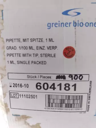 Greiner Bio-One 604181 Sterile Pipets w/Tip 1ml Lot of 900