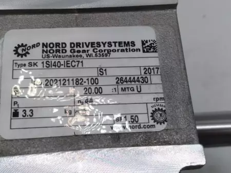 Nord Drivesystems SK71L/4 CUS Gearmotor 0.5HP W/ Gear Reducer 20:1 Ratio 