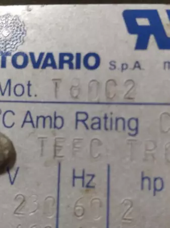 Motovario T80C2 AC Motor, Frame IMB14 with Gearbox Ratio 010:1 
