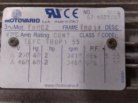 Motovario T80C2 AC Motor, Frame IMB14 with Gearbox Ratio 010:1 