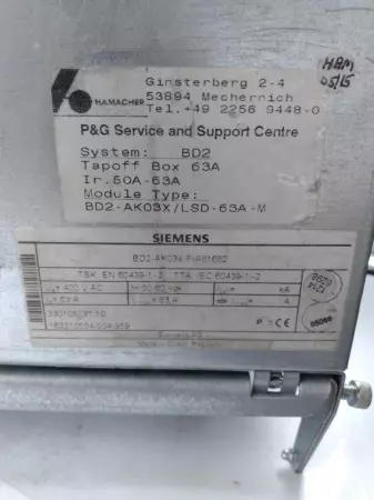 Siemens BD2-AK03X F A81682 Output Box Tap-off Unit 