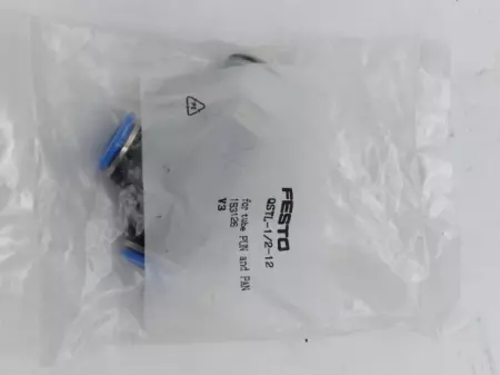 NEW Festo QSTL-1/2-12 Push-In T Fitting 1/2 NPT Male to Two 12mm O.D. Tube 