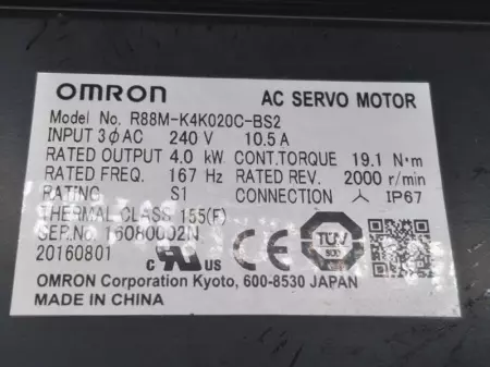 Omron R88M-K4K020C-BS2 AC Servo Motor, 4.0kW 