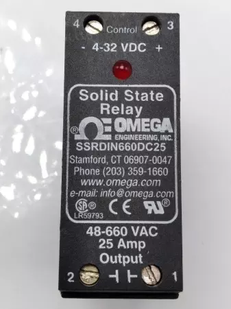  Omega SSRDIN660DC25 Solid State Relay 48/660VAC  4/32VDC 