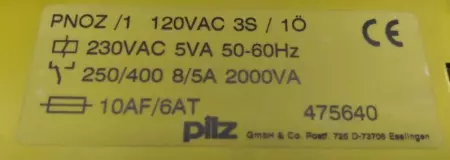  Pilz 475640 PNOZ 1 Safety Relay I.D. 