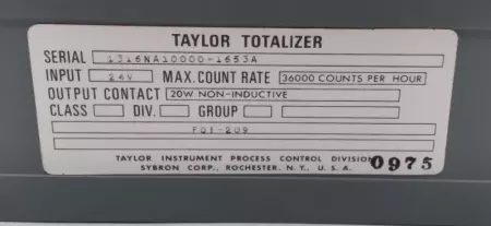 Taylor Electronics FQI-209 Totalizer 24V/20W 