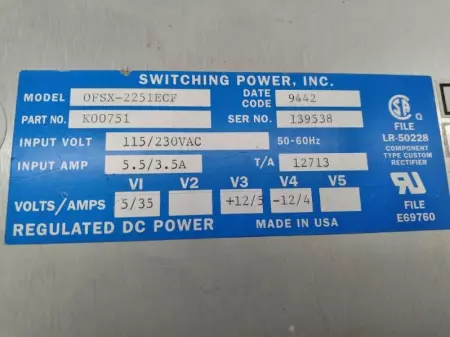  Switching Power K00751 Power Supply 115-230VAC 5.5-3.5Amp 