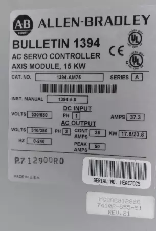 Allen-Bradley 1394-AM75 SER.A AC Servo Controller, 15kW 