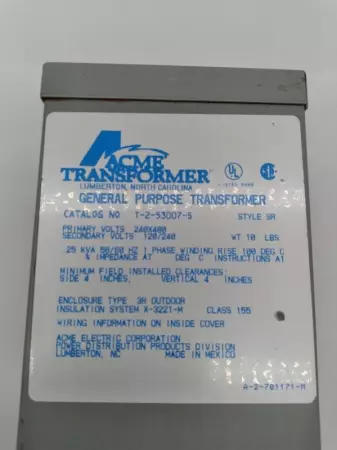  ACME T-2-53007-S General Purpose Transformer 