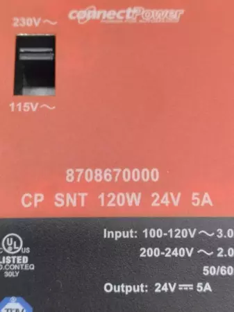 Weidmüller 8708670000 connectPower Supply, 115-230VAC  24VDC 120W 5A 