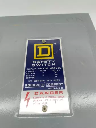 Square D H361 Heavy Duty Safety Switch, 600VAC/DC 30Amp 