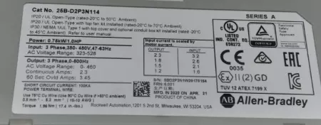 Allen-Bradley 25B-D2P3N114 SER.A PowerFlex 525 AC Drive, 1HP 